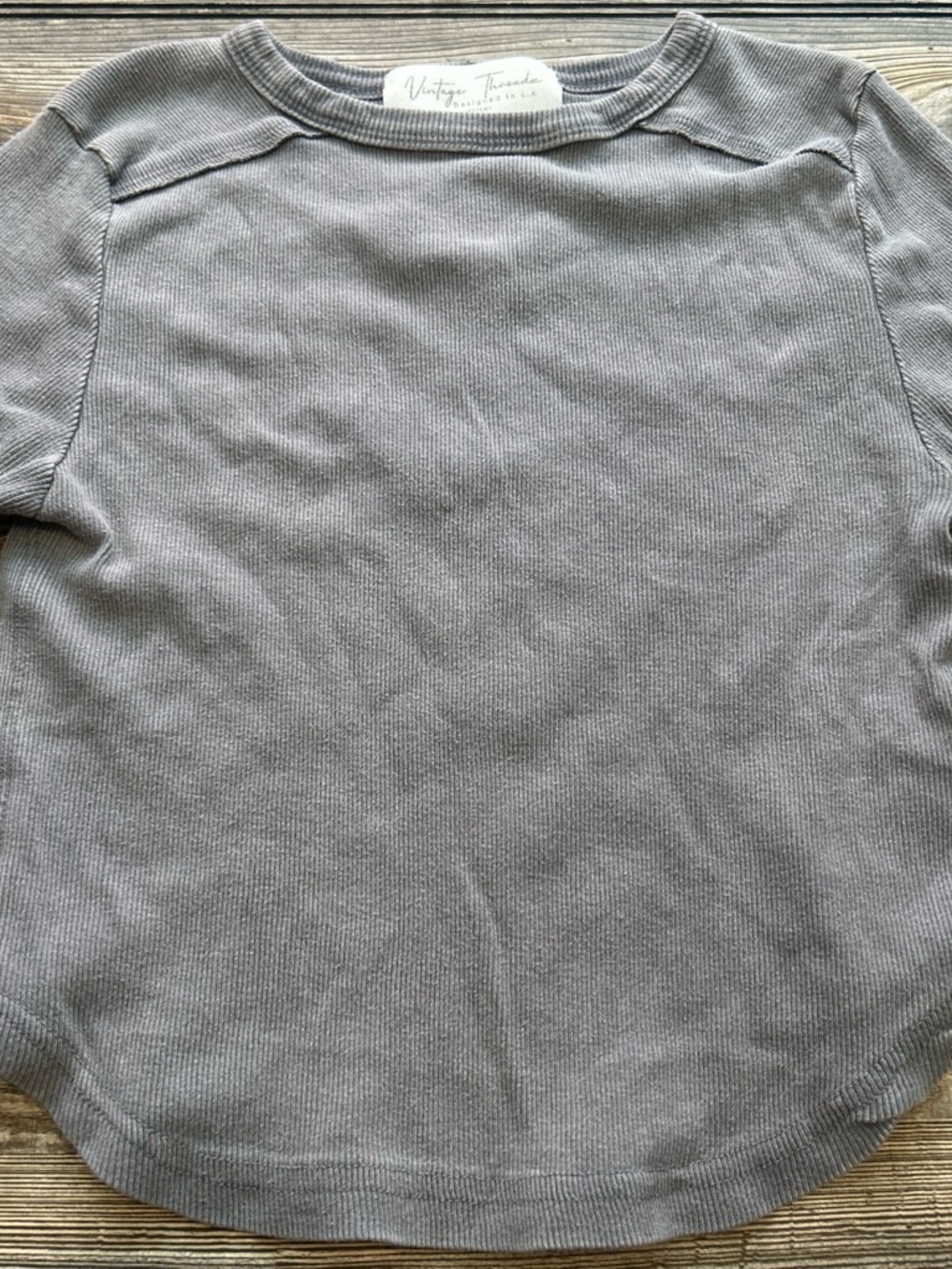 Women’s Gray Ribbed Long Sleeve Top